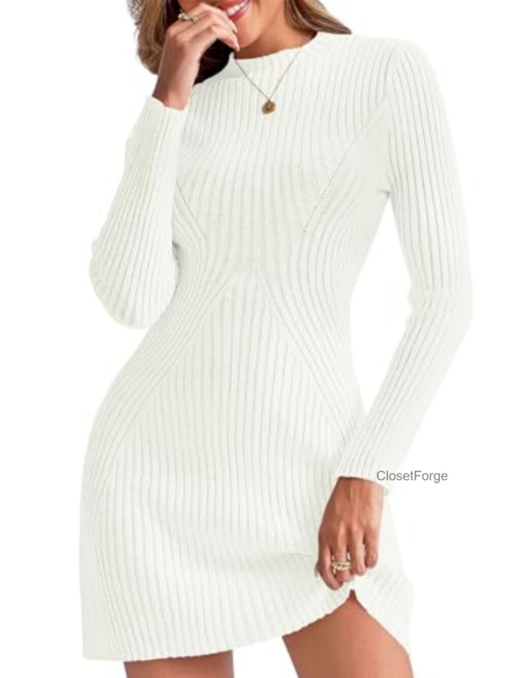 Long Sleeve Knit Bodycon Mini Dress, Soft Ribbed Sweater Dress for Women